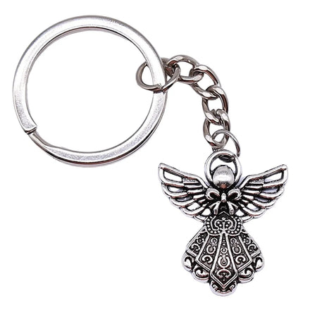 Promotion Guardian Angel 3D Metal Key Chains Silver Angel Charm Key Ring Angel Pendant Baptism Keychain Favors for Women Girls