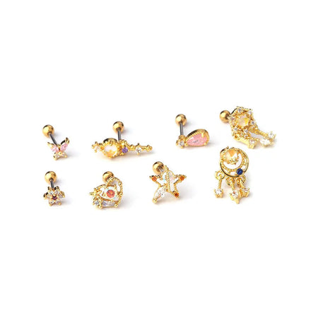 Trend Wholesale 20G Fashion Stainless Steel Cz Multicolor Gold Silver Star Heart Ear Stud for Women Earring Body Jewelry