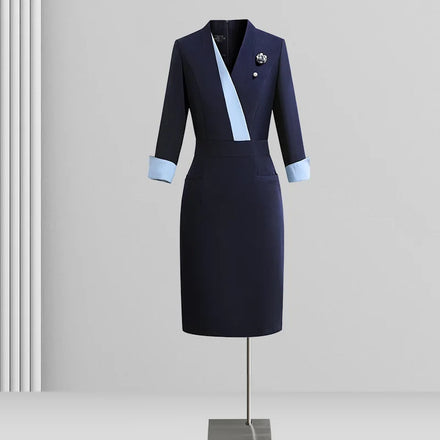 2024 Customized Clothing Women's Business Dress Work Uniform Navy Blue Hotel Bank Manager Employee Formal Workwear