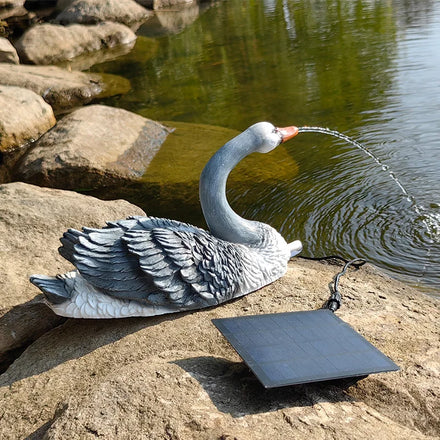 Realistic Handmade Art Deco Artificial Animal Statues Large Resin Bent Neck Swan Solar Powered Waterfall Fountain Garden Decor