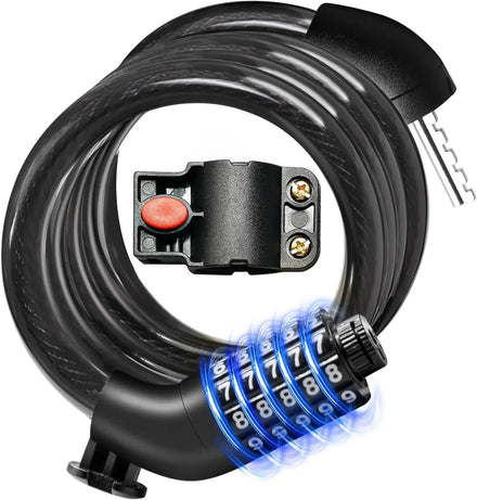 UMEDO 10*1000/1500/2000 mm 5 Code Digits Mtb Grip Bicycle Cable Bike Combination Chain Lock with Bracket