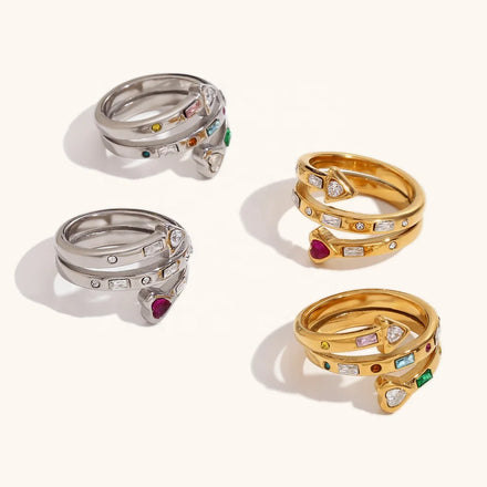 Dingran RING Unique Design Multilayer Heart Zircon Open Rings Fashion Women Gold Plated Jewelry