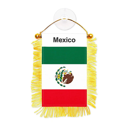 Custom Design Mexico Mexican Fringy Pennant Double Sided Waterproof Polyester Satin Hanging Suction Cup Window Car Rearview