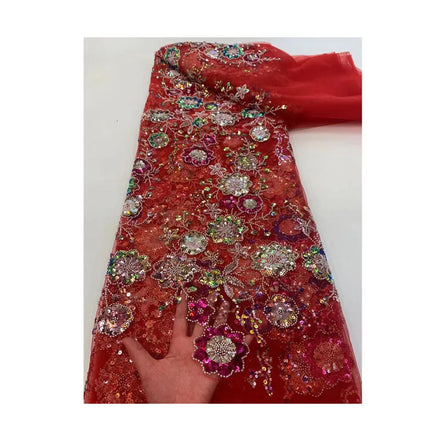 Factory Price Summer Flower pink Small Flower Sequin Bead Lace Fabric Embroidery Fabric