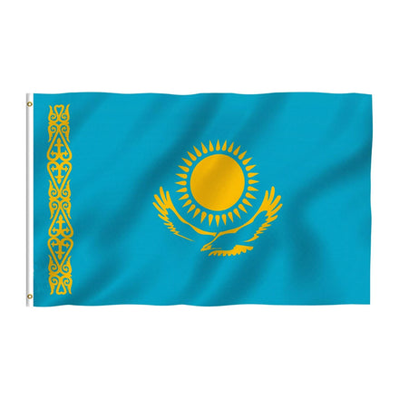 Promotional Product in Stock 3*5ft 100% Polyester Outdoor Double-sided Color Bright Kazakhstan Flag