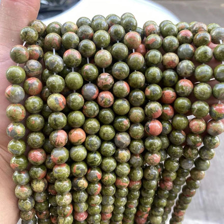 Genuine Natural Unakite Stone Beads Loose Round Semi-Precious Healing Gemstone Beads for Jewelry Making 4/6/8/10/12mm