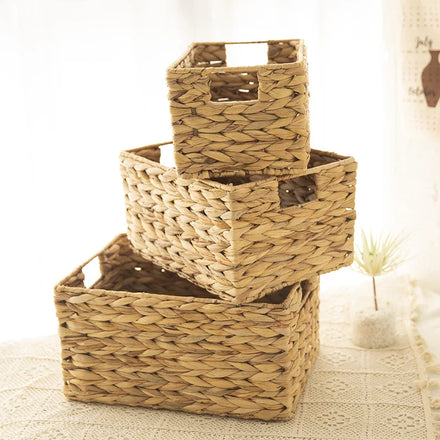 Wholesale Natural Color Eco-Friendly Classic Modern Home Storage Wicker Baskets High Quality Rectangular Water Hyacinth Storage