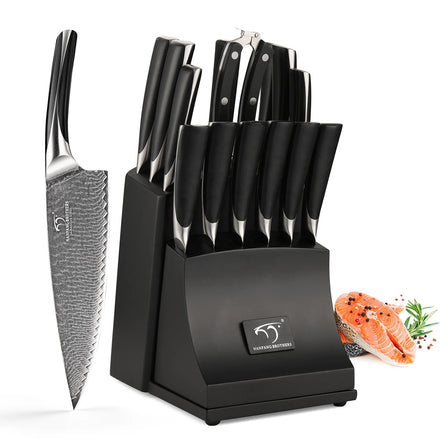 Best Seller 15 Pieces Damascus Steel VG10 Kitchen Knife Set with Wooden Knife Holder