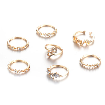 Yiwu DAICY Cheap Price Love Letter Ring Gold Diamond Heart Ring Set 7 Piece With Wholesale Women Ring Sets for Girls