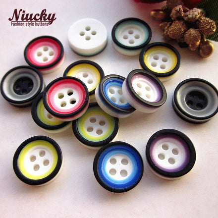 20L 12mm 4-Layer Gradient Resin 4-Hole Washable Flatback Buttons Black Rim White Core for Kids Clothes DIY Craft