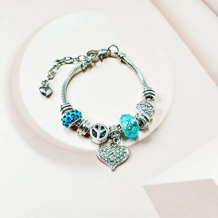 New DIY Women Charms Rhinestone Heart Shape Pendant Beads Customized Charms Bracelets