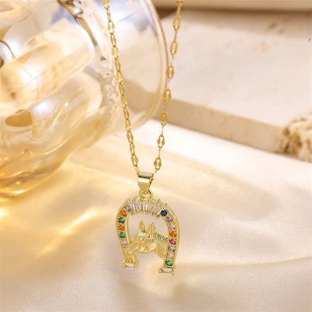 Vintage Jewelry Stainless Steel Luxury Steel Necklace Gold 18K for Women Horseshoe Necklace