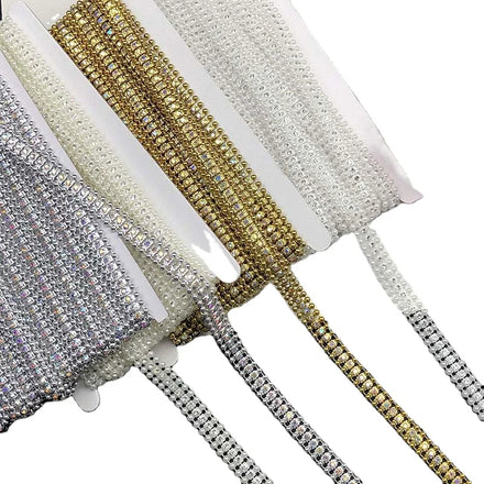 Diy Garment Embeshment Acrylic Rhinestone Lace Chain Ribbon Hat Shoes Decorative Beaded Pearl Chain Trimming Gold Silver Lace