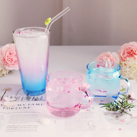 Borosilicate Glass Tea Coffee Cup Customizable Single Layer Spring Cherry Blossom Minimalist Design Dishwasher Safe Mug