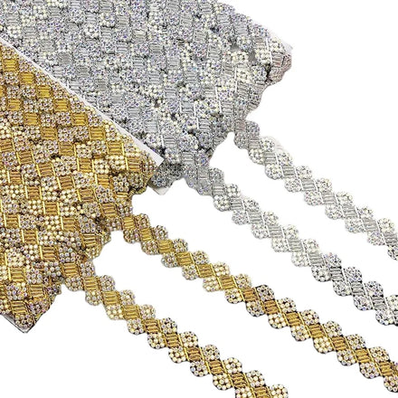 Diy Garment Sewing Textile Beaded Lace Trims Costume Dress Decorative Shiny CZ Crystal Rhinestones Trimming Diamond Chain Lace