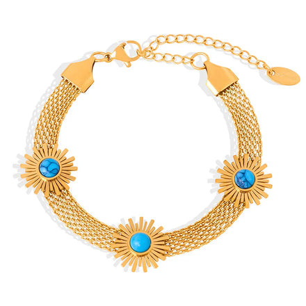 Turquoise Bracelet Sunflower Chain Bracelet 18K Gold Plated Woven Chain Natural Stone Non Fading Women Daily Wear Jewelry