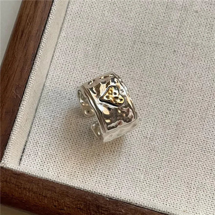 2024 New Wholesale Vintage Hammered Chunky Heart Shape Rings 925 Sterling Silver Women Party Rings