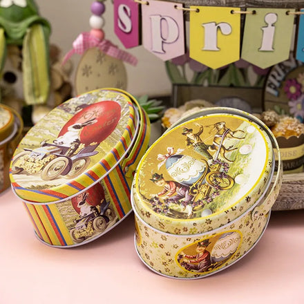 Easter Oval Tin Box with Handle Rabbit Egg Portable Storage Box Children's Gift Cookie Box Holiday Decoration