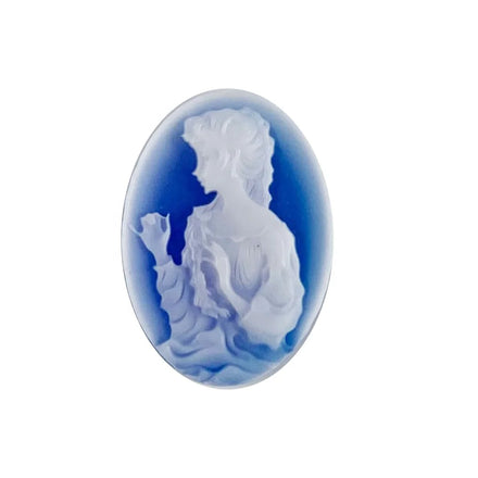 French Blue Agate Oval Cameo Cabochons Loose Gemstone Jewelry Findings Beautiful Sea Goddess Lady with Nature Stone