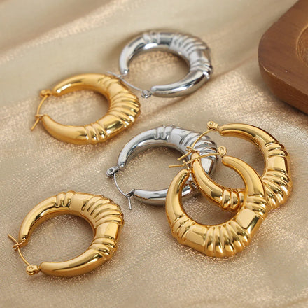 Vintage Minimalist Geometric Waterproof Chunky Large Huggie Earrings Stainless Steel Gold Plated U-shaped Hoop Earrings Jewlery