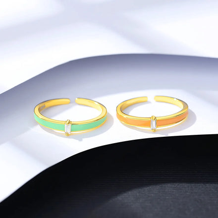 Fashion Jewelry Vintage 925 Sterling Silver Green Ename Ring Open Adjustable Ring for Women