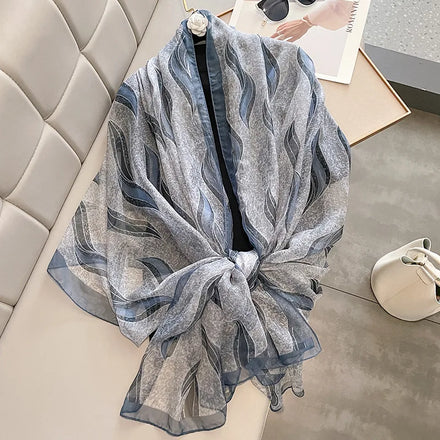 New Arrival Lightweight Summer Beach Cover Ups Shawl 130*180cm Long Large Size Floral Printed Silk Yarn Gauze Scarves for Women