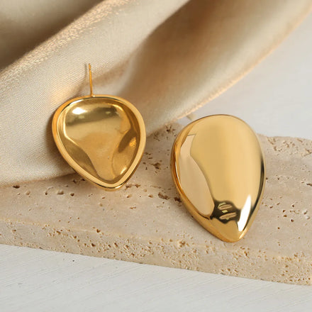 2024 New Fashion Exaggerated Drop Stud Earrings Gold Plated Stainless Steel Hypoallergenic Chunky Teardrop Earrings Pendientes
