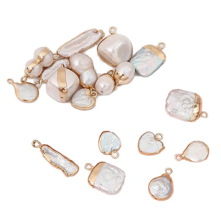 JF7355 Pearl Jewelry Supplies Chic Dainty Gold Plated Natural Shapes Heart Round Teardrop Stick Freshwater Pearl Charm Pendant