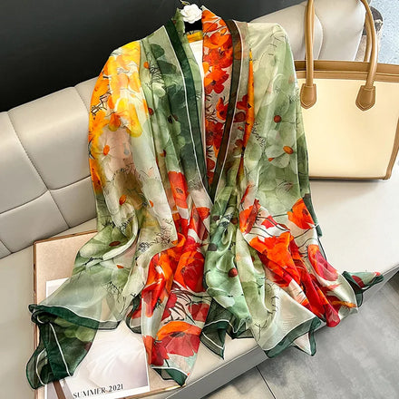 Spring Summer High Quality 135x190cm Silk Gauze Scarves for Women Beach Cover Ups Wraps Shawls Muslim Foulard Hijab Head Scarfs
