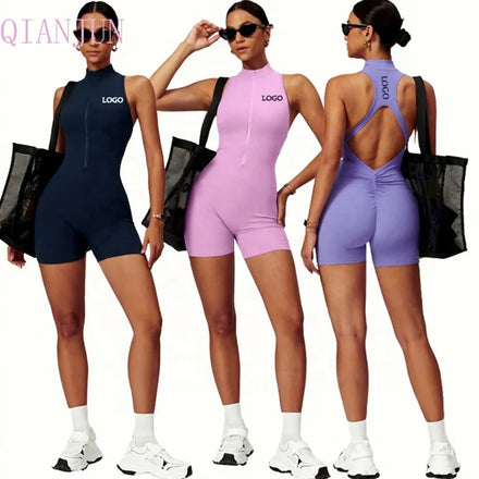 2024 Wholesale Gym Fitness Active Wear Bodysuit Plus Size Zipper Jumpsuit Yoga Jumpsuits for Women