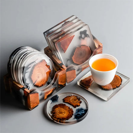 Hot 2024 Creative Resin Wood Coasters Housewarming Gift for New House Apartment Creative Modern Style Bar Coasters