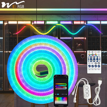Neon Light 3M 5M USB RGB Smart IC IP65 Waterproof Outdoor Flexible Rope Rgb Light Strip 50LED/M App Controllable Room Lamp