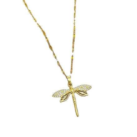 Women Diamond Dragonfly Necklace Dainty Zircon Charm Dragonfly Pendant Necklace for Girls Gift