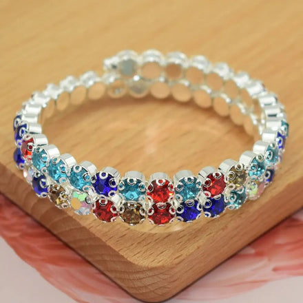 Elegant 56-Color AB Rhinestone Crystal Tennis Bracelet Multi-Circle Bracelet for Bride Stage Performance Hand Jewelry