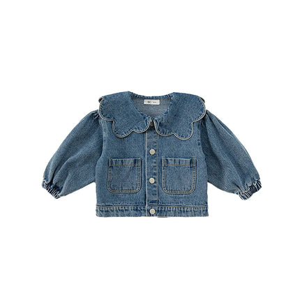 Girls' Jean Jacket Spring and Autumn Children's Lace Collar Denim Cardigan