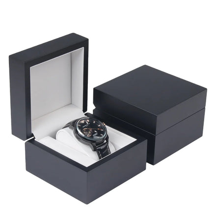 OEM/ODM Matte Black Color Wooden Watch Box Matte Finish Single Pillow Insert Wrist Watch Package Case