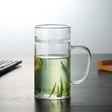 300ml Colored Glass Mug Set Large Clear Glass Tea Infuser Cup with Moon Hole Filter for Drinking