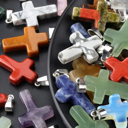 Small Cross Gemstone Pendants Random Mixed Stone Chakra Quartz Healing Charms for DIY Necklace Bracelet Jewelry
