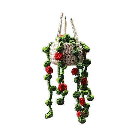 2025 Car Mirror Hanging Accessory Handmade Knitted Cute Crochet Potted Plant Rear View Decor Car Interior Accessories