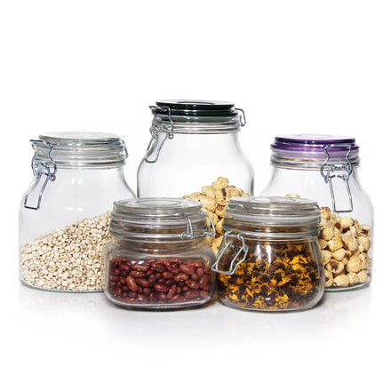 Hot Sale 450ml 750ml Glassware Candy Jars With Silicone Gaskets Metal Clip