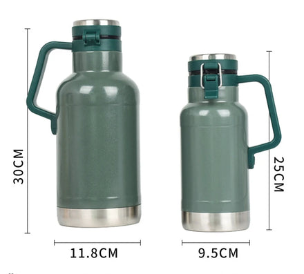 64oz 304 Stainless Steel Beer Bottle Classical Vacuum Pot Camping Water Bottle Thermos Insulated Beer Growler With Handle