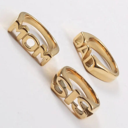 Ins Style Women Fashion Minimalist Design Jewelry 18k Gold Plated Stainless Steel Letter Seal Shape Ring