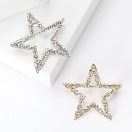 Fashion Temperament Brooch Suits Coats Accessories Corsage Brooches Rhinestone Hollow-out Five Pointed Star Brooch Pin