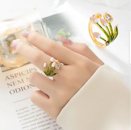 Small Fresh Tulip Open Ring Stylish and Elegant Dripping Flower Ring