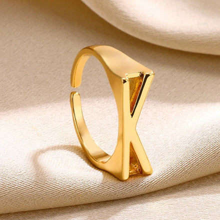 Wholesale Fashion Jewelry 18k Gold Plated Hollow Letter Rings Fine Alloy Chunky Statement Thick Gold Ring for Women Men