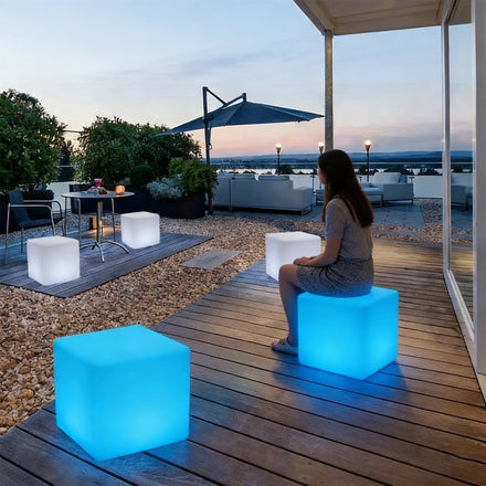 IP65 LED Bar Chair & Table Set with RGB Lighting Rustic Design Home Bar Hotel Park Use Plastic Material Commercial Furniture