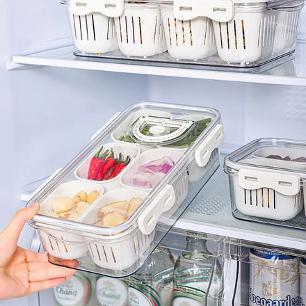 Multifunction Fridge Organizer Storage Box with Draining Baskets Fridge Storage Boxes Containers Transparent PET with Lids
