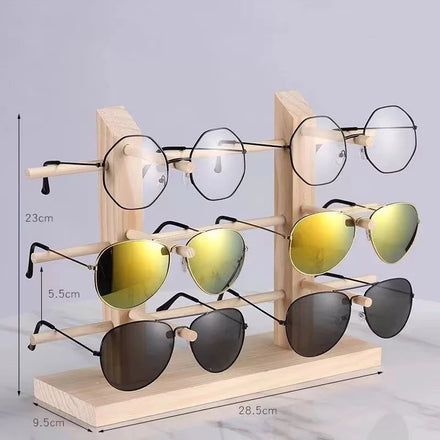 Popular Custom Logo 2 Rows 6 Pair Natural Wood Glasses Shop Organizer Stand Rack