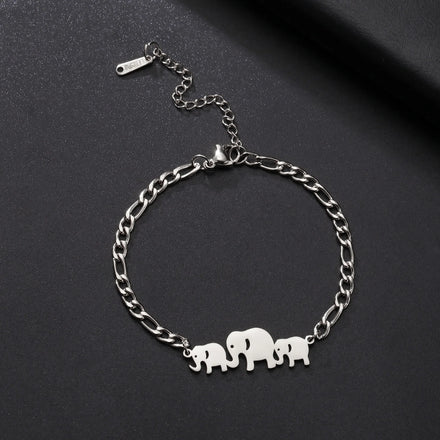 Cutie Elephant Adjustable Bracelets for Women Girls Stainless Steel Three Elephants Charm Bracelet Jewelry Gifts