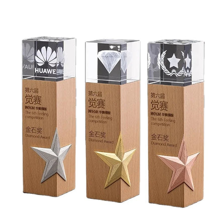 Factory New Design Crystal Award with Custom Laser Engraving Crystal Trophy with Wood Base